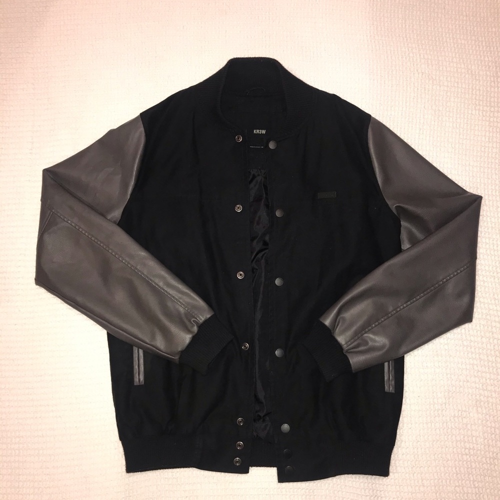 Black and Grey KR3W Bomber/Varsity Jacket